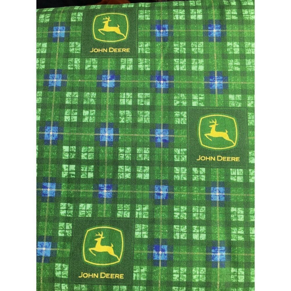 John Deere cotton fabric BTY green plaid tractor farm farming farmer new yard